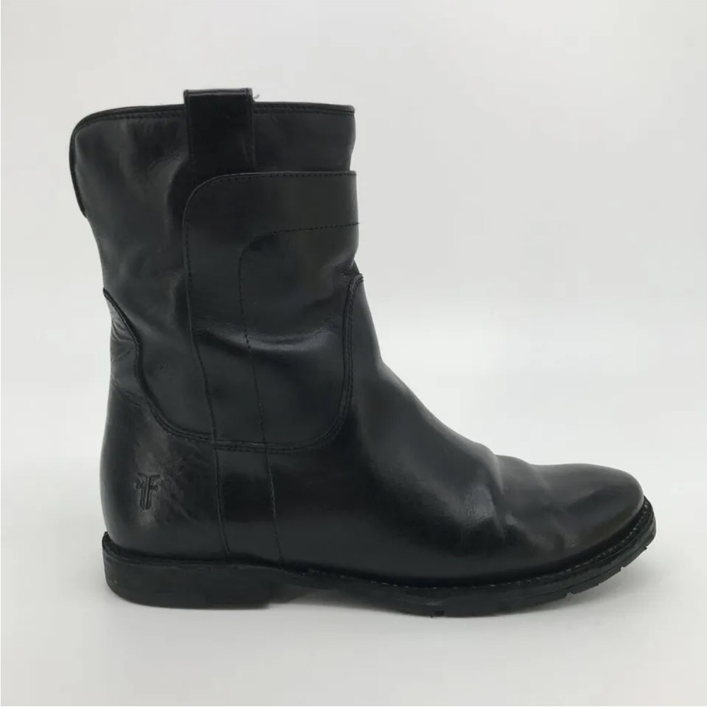 Frye Womens Paige Short Riding Boots Black Leather Mid Calf Block Pull On 9.5 B